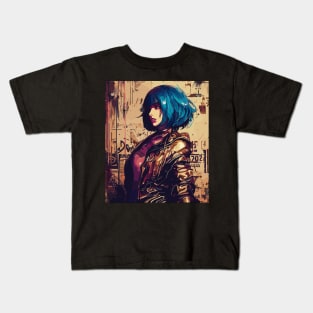 Grunge anime cyber girl graffiti street art Kids T-Shirt